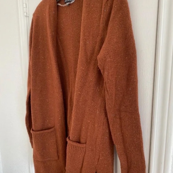 Burnt Orange Pocket Front Speckled Sweater Cardigan - Picture 12 of 14